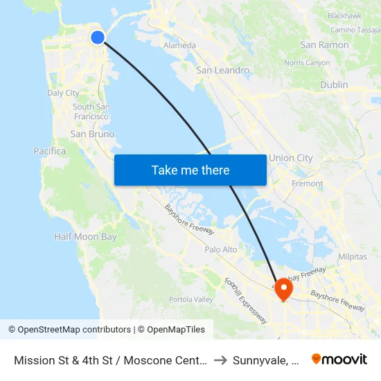 Mission St & 4th St / Moscone Center to Sunnyvale, CA map