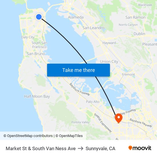 Market St & South Van Ness Ave to Sunnyvale, CA map