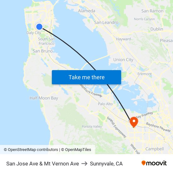 San Jose Ave & Mt Vernon Ave to Sunnyvale, CA map