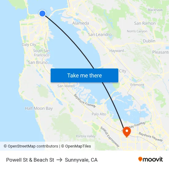 Powell St & Beach St to Sunnyvale, CA map