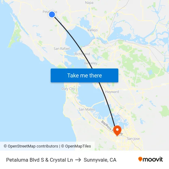 Petaluma Blvd S & Crystal Ln to Sunnyvale, CA map