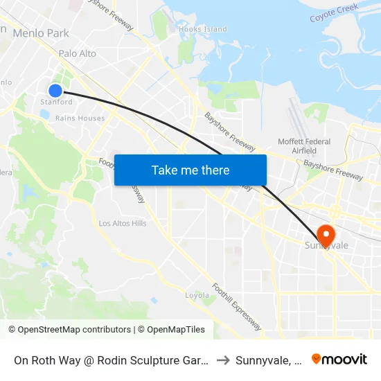 On Roth Way @ Rodin Sculpture Garden to Sunnyvale, CA map