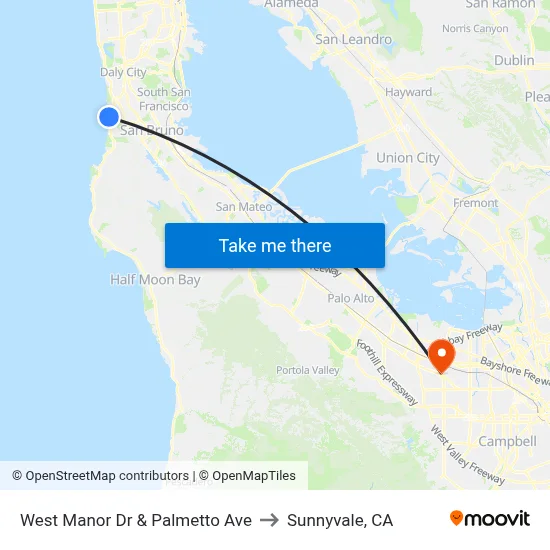 West Manor Dr & Palmetto Ave to Sunnyvale, CA map