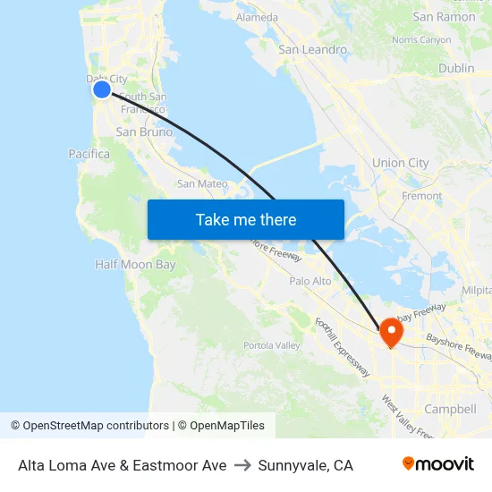 Alta Loma Ave & Eastmoor Ave to Sunnyvale, CA map