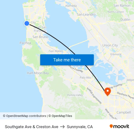 Southgate Ave & Creston Ave to Sunnyvale, CA map