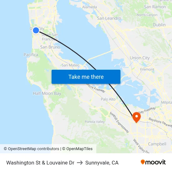 Washington St & Louvaine Dr to Sunnyvale, CA map