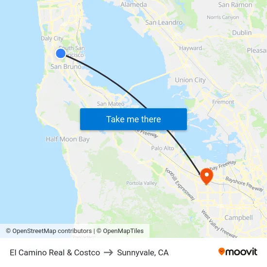 El Camino Real & Costco to Sunnyvale, CA map