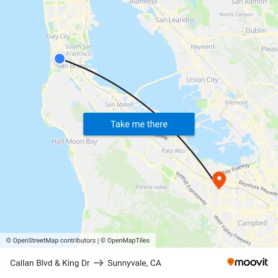 Callan Blvd & King Dr to Sunnyvale, CA map