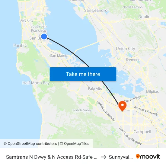 Samtrans N Dvwy & N Access Rd-Safe Harbor Shelter to Sunnyvale, CA map