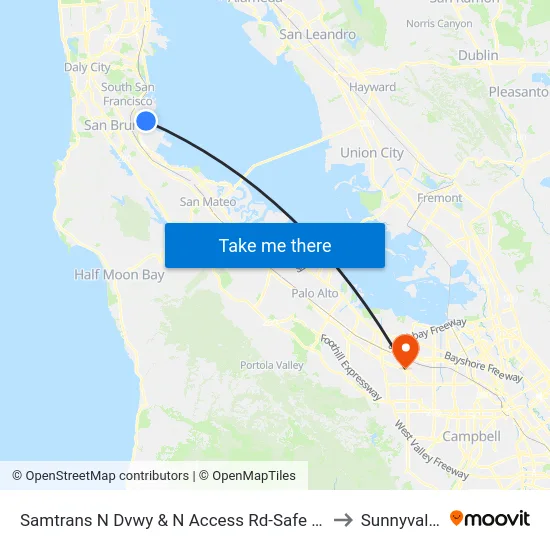 Samtrans N Dvwy & N Access Rd-Safe Harbor Shelter to Sunnyvale, CA map