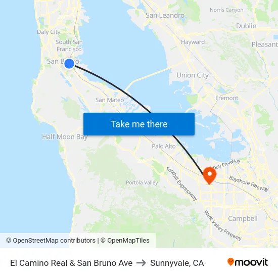 El Camino Real & San Bruno Ave to Sunnyvale, CA map