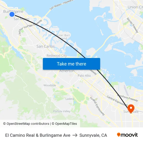 El Camino Real & Burlingame Ave to Sunnyvale, CA map