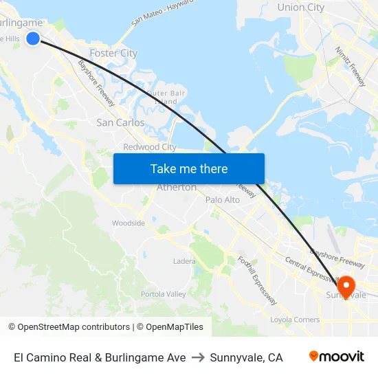 El Camino Real & Burlingame Ave to Sunnyvale, CA map