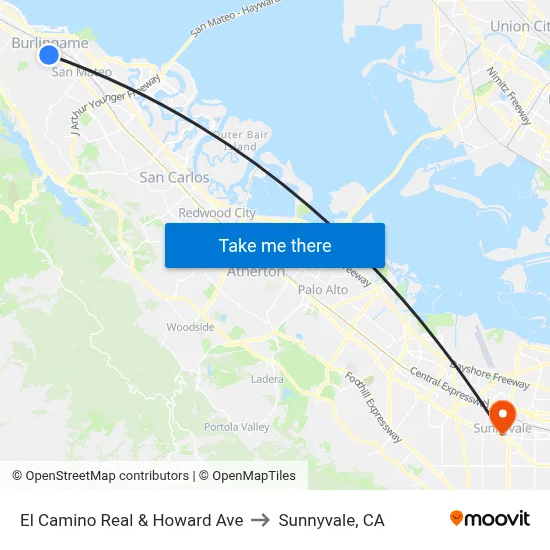 El Camino Real & Howard Ave to Sunnyvale, CA map