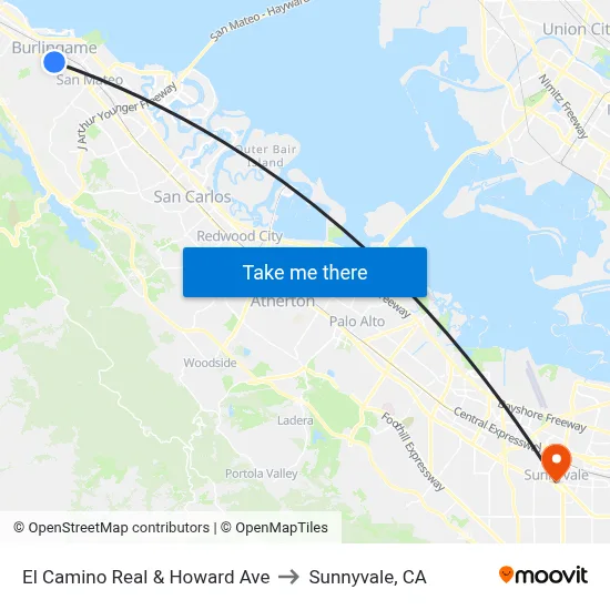 El Camino Real & Howard Ave to Sunnyvale, CA map