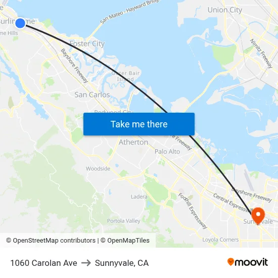 1060 Carolan Ave to Sunnyvale, CA map