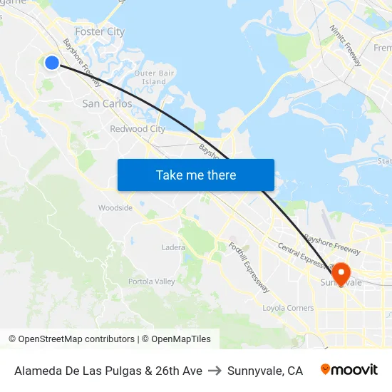 Alameda De Las Pulgas & 26th Ave to Sunnyvale, CA map