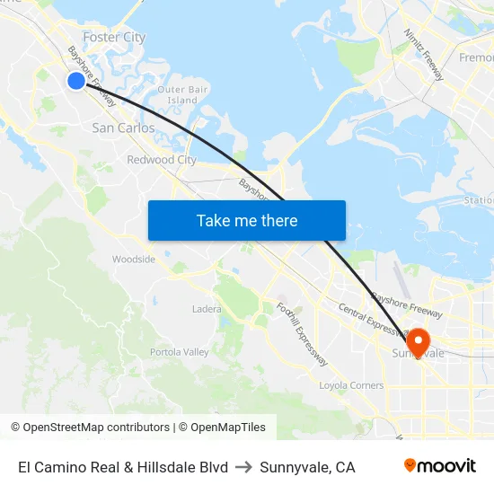 El Camino Real & Hillsdale Blvd to Sunnyvale, CA map