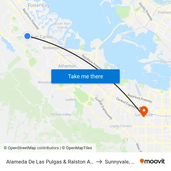 Alameda De Las Pulgas & Ralston Ave to Sunnyvale, CA map