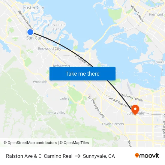 Ralston Ave & El Camino Real to Sunnyvale, CA map
