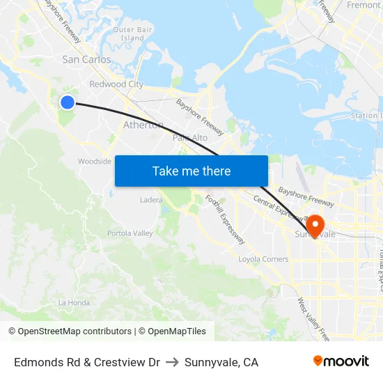 Edmonds Rd & Crestview Dr to Sunnyvale, CA map