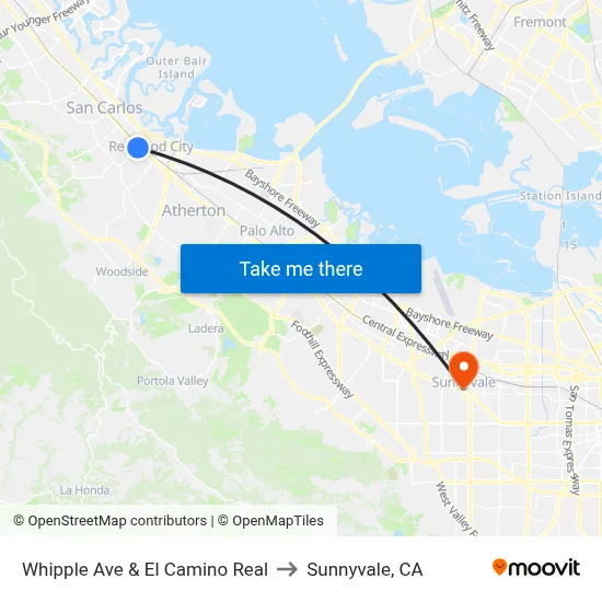 Whipple Ave & El Camino Real to Sunnyvale, CA map