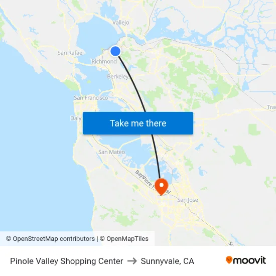 Pinole Valley Shopping Center to Sunnyvale, CA map