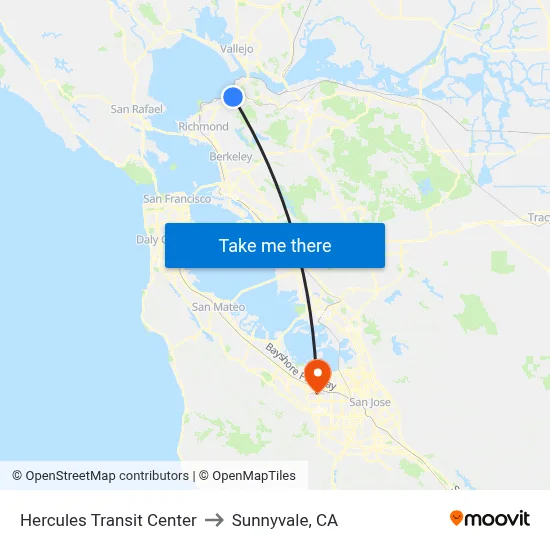 Hercules Transit Center to Sunnyvale, CA map