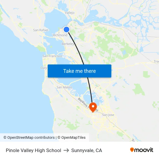 Pinole Valley High School to Sunnyvale, CA map