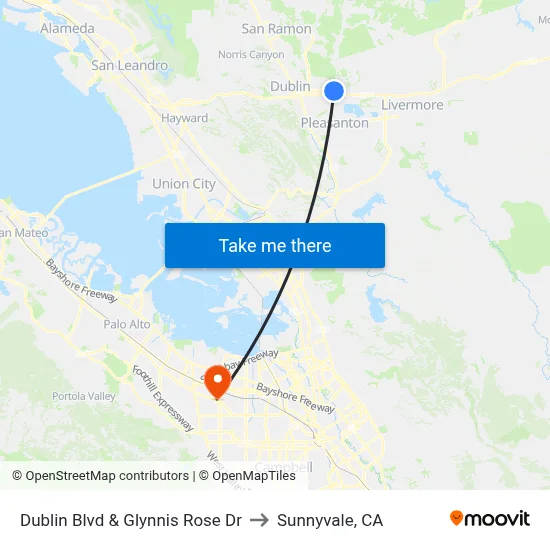 Dublin Blvd & Glynnis Rose Dr to Sunnyvale, CA map