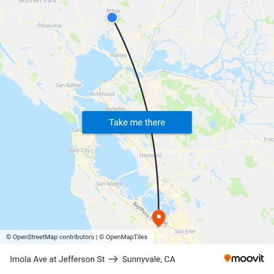 Imola Ave at Jefferson St to Sunnyvale, CA map