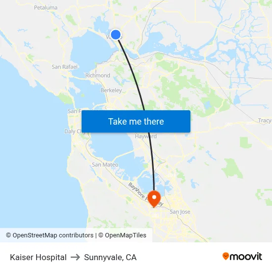 Kaiser Hospital to Sunnyvale, CA map