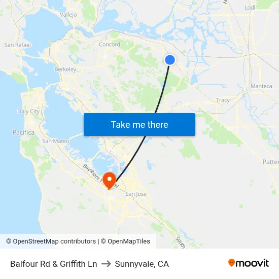 Balfour Rd & Griffith Ln to Sunnyvale, CA map