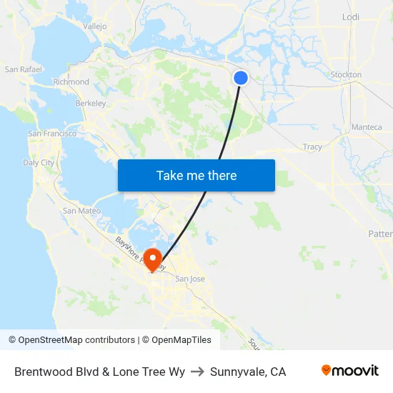 Brentwood Blvd & Lone Tree Wy to Sunnyvale, CA map