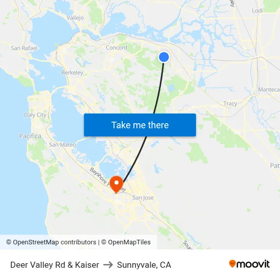 Deer Valley Rd & Kaiser to Sunnyvale, CA map