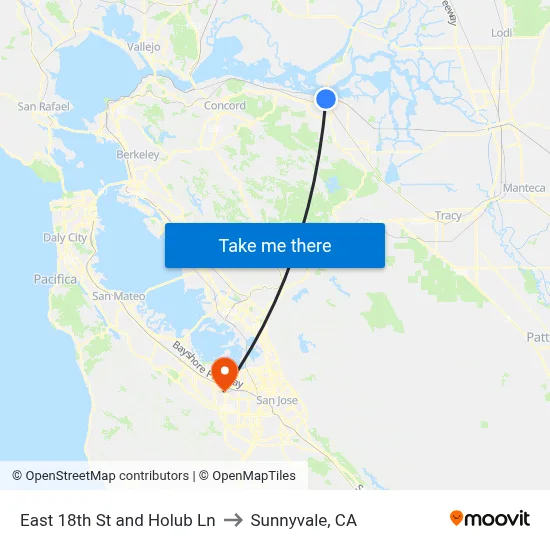 East 18th St and Holub Ln to Sunnyvale, CA map