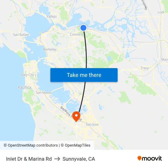 Inlet Dr & Marina Rd to Sunnyvale, CA map
