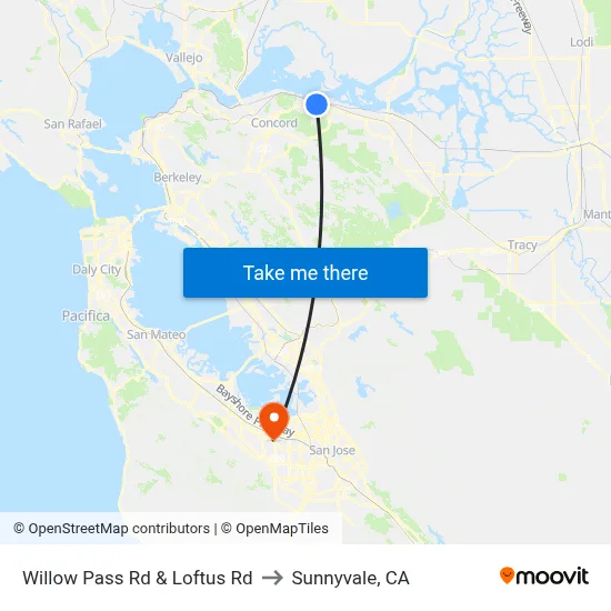 Willow Pass Rd & Loftus Rd to Sunnyvale, CA map
