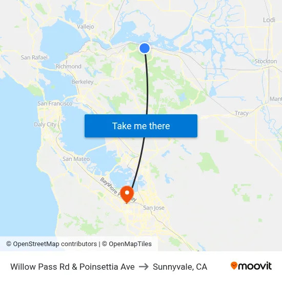 Willow Pass Rd & Poinsettia Ave to Sunnyvale, CA map