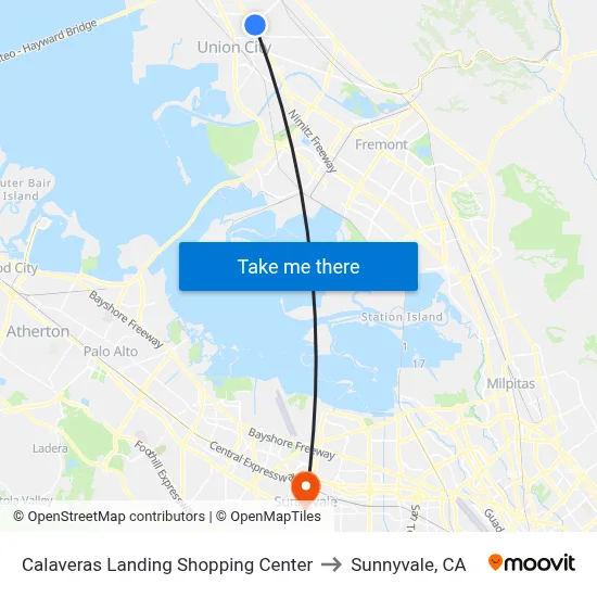 Calaveras Landing Shopping Center to Sunnyvale, CA map