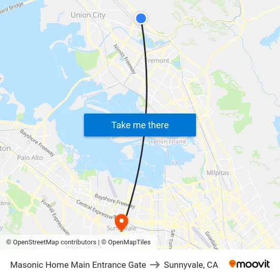 Masonic Home Main Entrance Gate to Sunnyvale, CA map