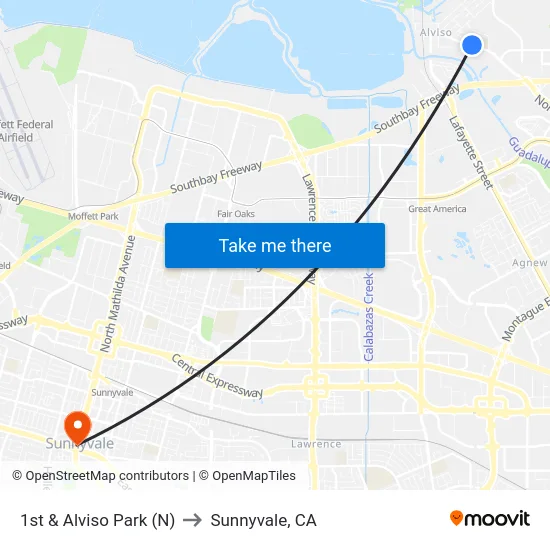 1st & Alviso Park (N) to Sunnyvale, CA map