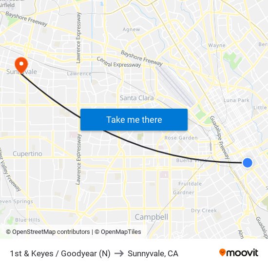 1st & Keyes / Goodyear (N) to Sunnyvale, CA map