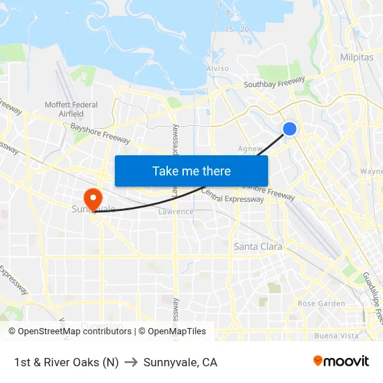 1st & River Oaks (N) to Sunnyvale, CA map