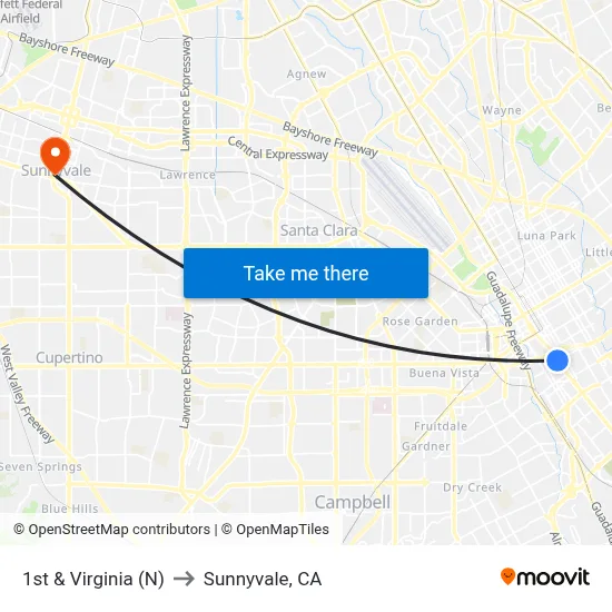1st & Virginia (N) to Sunnyvale, CA map
