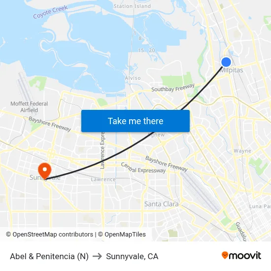 Abel & Penitencia (N) to Sunnyvale, CA map