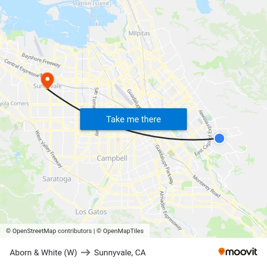 Aborn & White (W) to Sunnyvale, CA map