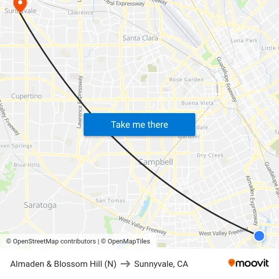 Almaden & Blossom Hill (N) to Sunnyvale, CA map