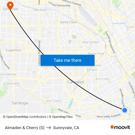 Almaden & Cherry (S) to Sunnyvale, CA map