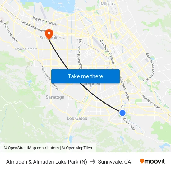 Almaden & Almaden Lake Park (N) to Sunnyvale, CA map